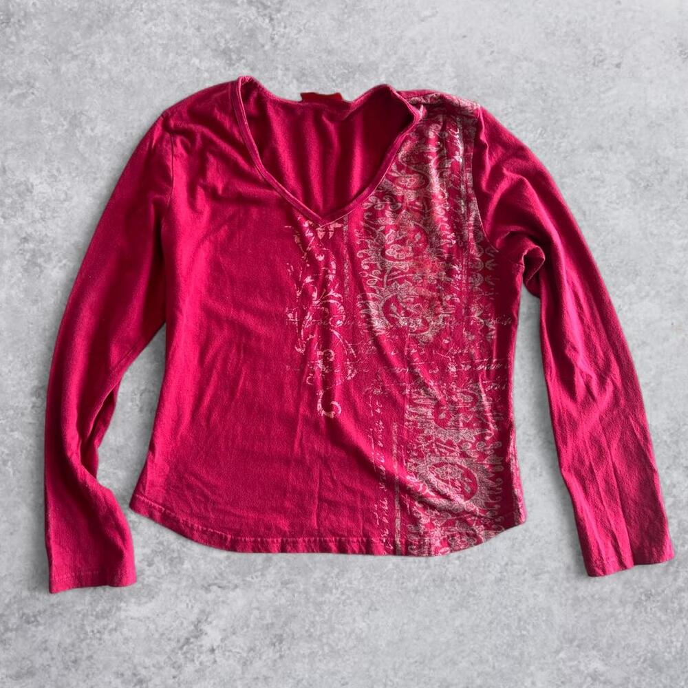 Gloria Vanderbilt Y2K Red Paisley Print Long Sleeve Blouse - Size M